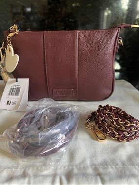 NWT Pom Pom London City Slim Bag in Deep Burgundy